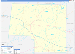 Marion County, AL Wall Map Zip Code Basic Style 2024