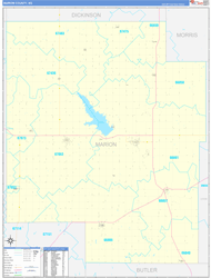 Marion County, KS Wall Map Zip Code Basic Style 2024