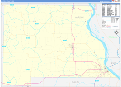Marion County, MO Wall Map Zip Code Basic Style 2024