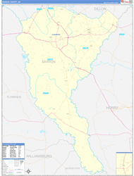 Marion County, SC Wall Map Zip Code Basic Style 2024