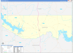 Marion County, TX Wall Map Zip Code Basic Style 2023