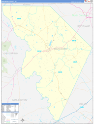 Marlboro County, SC Wall Map Zip Code Basic Style 2024