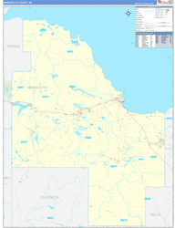 Marquette County, MI Wall Map Zip Code Basic Style 2024
