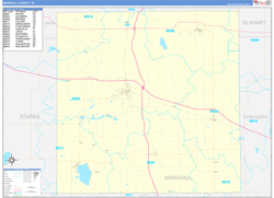 Marshall County, IN Wall Map Zip Code Basic Style 2024