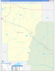 Marshall County, MS Wall Map Zip Code Basic Style 2024