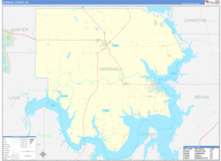 Marshall County, OK Wall Map Zip Code Basic Style 2024