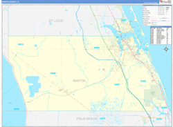 Martin County, FL Wall Map Zip Code Basic Style 2023