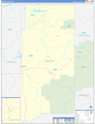 Martin County, IN Wall Map Zip Code Basic Style 2024