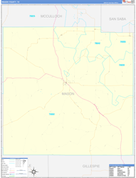 Mason County, TX Wall Map Zip Code Basic Style 2024