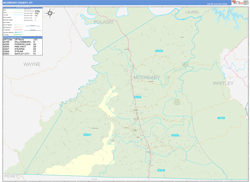 McCreary County, KY Wall Map Zip Code Basic Style 2024
