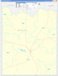 McCulloch County, TX Wall Map Zip Code Basic Style 2024