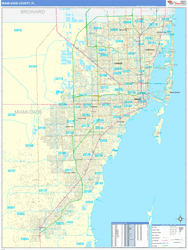 Miami-Dade County, FL Wall Map Zip Code Basic Style 2024