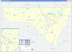 Monongalia County, WV Wall Map Zip Code Basic Style 2024
