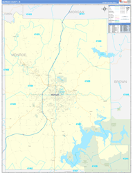 Monroe County, IN Wall Map Zip Code Basic Style 2024