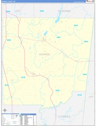 Monroe County, MS Wall Map Zip Code Basic Style 2024