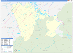 Monroe County, TN Wall Map Zip Code Basic Style 2024