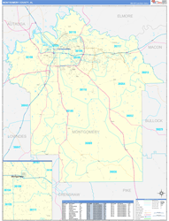 Montgomery County, AL Wall Map Zip Code Basic Style 2024