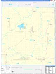 Montgomery County, KS Wall Map Zip Code Basic Style 2024