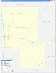Montgomery County, MS Wall Map Zip Code Basic Style 2024