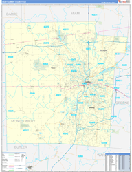 Montgomery County, OH Wall Map Zip Code Basic Style 2024