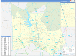 Montgomery County, TX Wall Map Zip Code Basic Style 2024