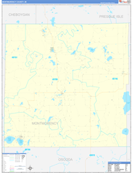 Montmorency County, MI Wall Map Zip Code Basic Style 2024