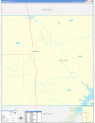 Moore County, TX Wall Map Zip Code Basic Style 2024