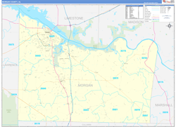 Morgan County, AL Wall Map Zip Code Basic Style 2024