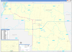 Morgan County, IL Wall Map Zip Code Basic Style 2024