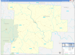 Morgan County, OH Wall Map Zip Code Basic Style 2024