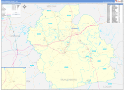 Muhlenberg County, KY Wall Map Zip Code Basic Style 2024