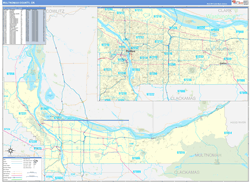 Multnomah County, OR Wall Map Zip Code Basic Style 2024