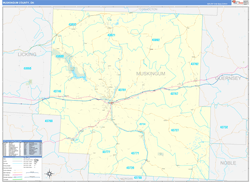 Muskingum County, OH Wall Map Zip Code Basic Style 2024