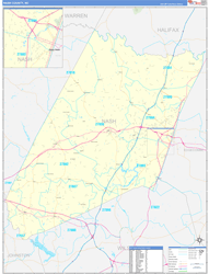 Nash County, NC Wall Map Zip Code Basic Style 2024