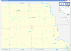 Nemaha County, NE Wall Map Zip Code Basic Style 2023