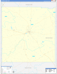 Neshoba County, MS Wall Map Zip Code Basic Style 2024