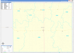 Ness County, KS Wall Map Zip Code Basic Style 2024