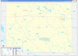 Noble County, IN Wall Map Zip Code Basic Style 2024