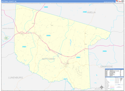 Nottoway County, VA Wall Map Zip Code Basic Style 2024