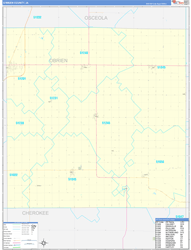 O'Brien County, IA Wall Map Zip Code Basic Style 2024