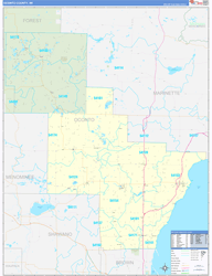 Oconto County, WI Wall Map Zip Code Basic Style 2024