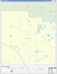 Ogemaw County, MI Wall Map Zip Code Basic Style 2024