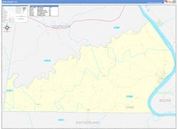 Ohio County, IN Wall Map Zip Code Basic Style 2024