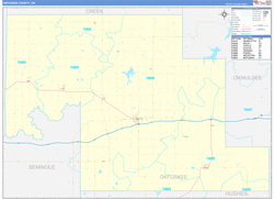 Okfuskee County, OK Wall Map Zip Code Basic Style 2024