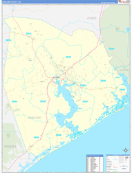 Onslow County, NC Wall Map Zip Code Basic Style 2024