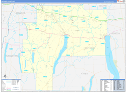 Ontario County, NY Wall Map Zip Code Basic Style 2024