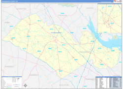 Orangeburg County, SC Wall Map Zip Code Basic Style 2024