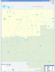 Oscoda County, MI Wall Map Zip Code Basic Style 2024