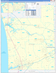Ottawa County, MI Wall Map Zip Code Basic Style 2024