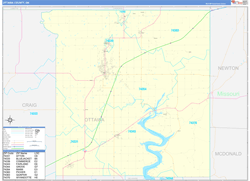 Ottawa County, OK Wall Map Zip Code Basic Style 2024